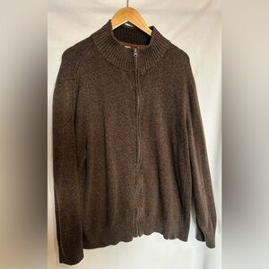 Dockers Sz XL 100% Cotton Brown Zip Up Casual Sweater Ribbed Collar and Cuffs